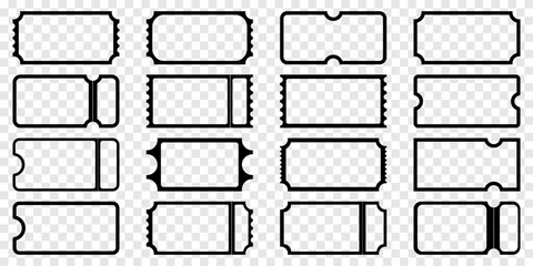 Set of empty black frames for design of ticket, coupon, label, tag, vector.