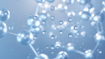 theophylline molecular structure 3d, flat model, 1,3-dimethylxanthine, structural chemical formula view from a microscope