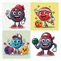 set of bowling cartoon character