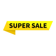 Super Sale Text In Yellow Ribbon Rectangle Shape For Sell Promotion Business Marketing Social Media Information Announcement
