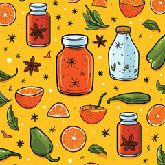Seamless orange and spices cute cartoon style