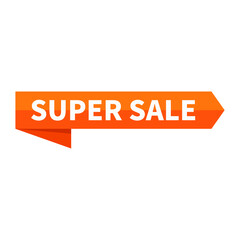 Super Sale Text In Orange Ribbon Rectangle Shape For Sell Promotion Business Marketing Social Media Information Announcement

