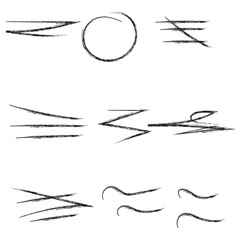 Set of Doodle Style Strikethrough Lines. Hand Drawn Emphasis Elements Include Underlines, Marker Lines, and Crossed Scribble Stripes