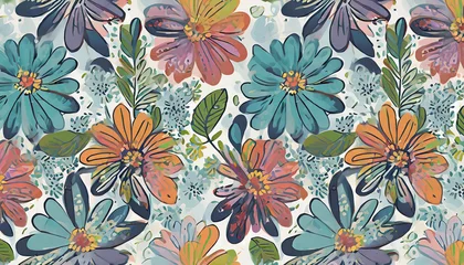 Wandaufkleber Seamless pattern with colorful pattern of abstract flowers © Bonita