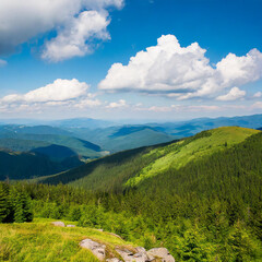Fototapeta na wymiar Beautiful mountains landscape with green forest. Carpathians, Ukraine.