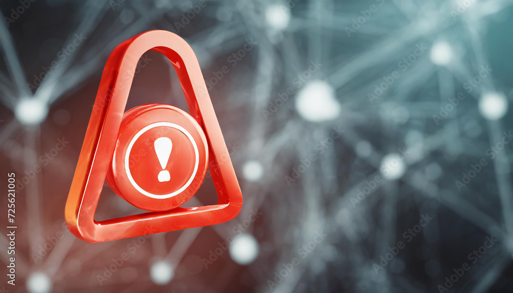 Poster creative red security alert on blurry backdrop. fraud and danger concept. 3d rendering.