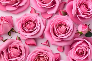 Pink roses on white bright background