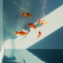Underwater concept of golden fish swimming in the light, a serene portrayal of hope and tranquility