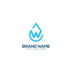 Alphabet letter W and water drop. Flat vector logo design template element.