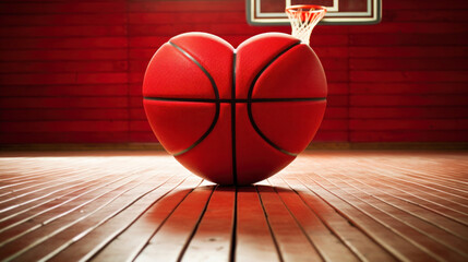 heart shaped basketball on basketball court background, Valentine's day and love concept