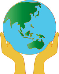 Happy earth day.  hands holding globe, earth. Earth day concept.Modern cartoon flat style illustration