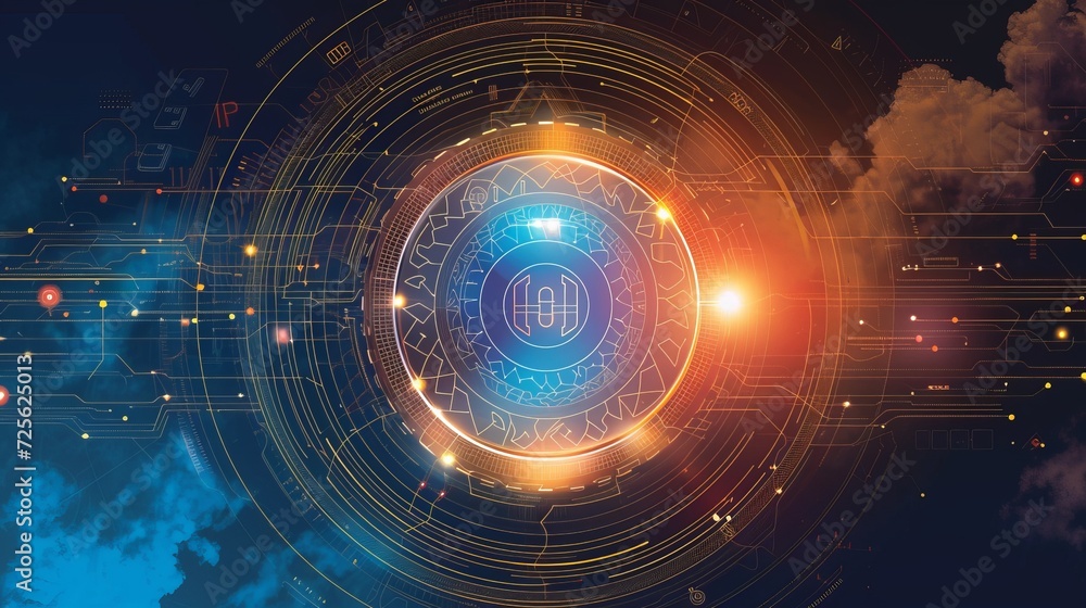 Poster dynamic and dramatic cloud data stream with secure end to end encryption symbols and copy space