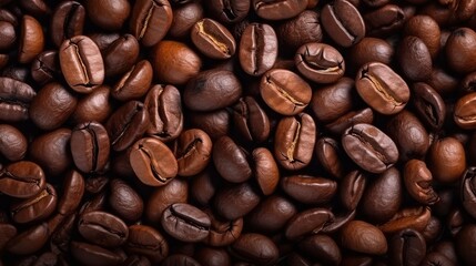 Coffee background. Coffee beans close-up, top view. Coffee texture. Ingredient for preparing a flavored drink. Dark background for design - Powered by Adobe