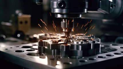 CNC milling machine is cutting metal - obrazy, fototapety, plakaty