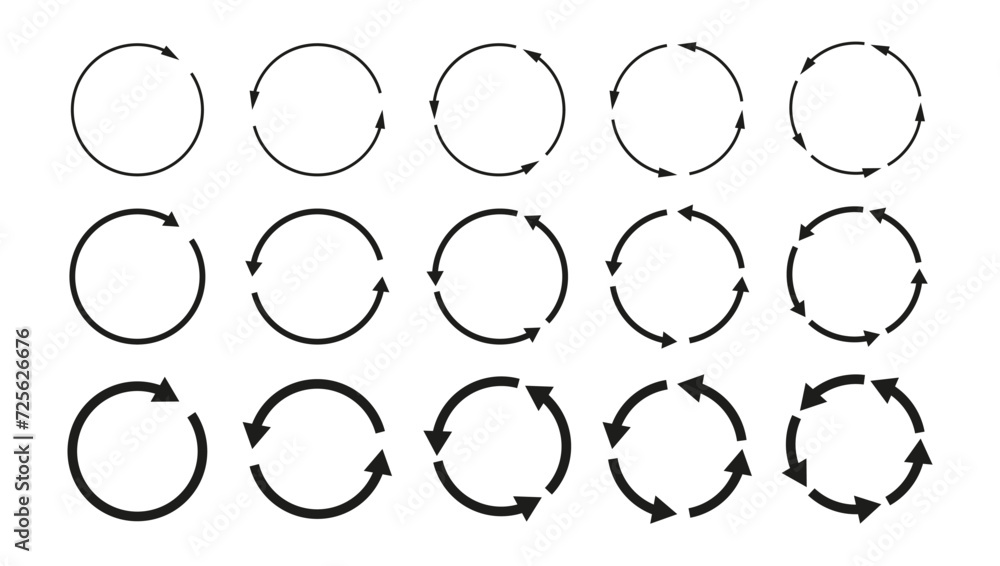 Poster arrow circle set isolated. circular rotation loading elements, redo process, rotate arrow and spinni