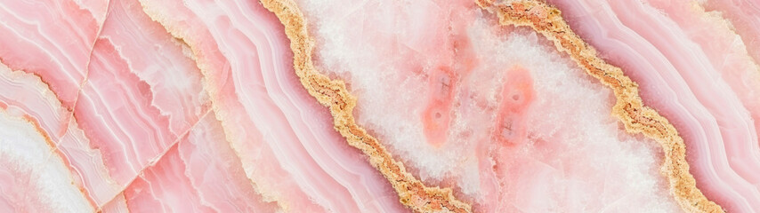 Fototapeta premium Closeup of polished abstract blue pink agate crystal natural quartz healing stone texture background banner long panorama