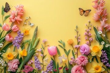 A vibrant bunch of flowers arranged neatly beside a solid wall.