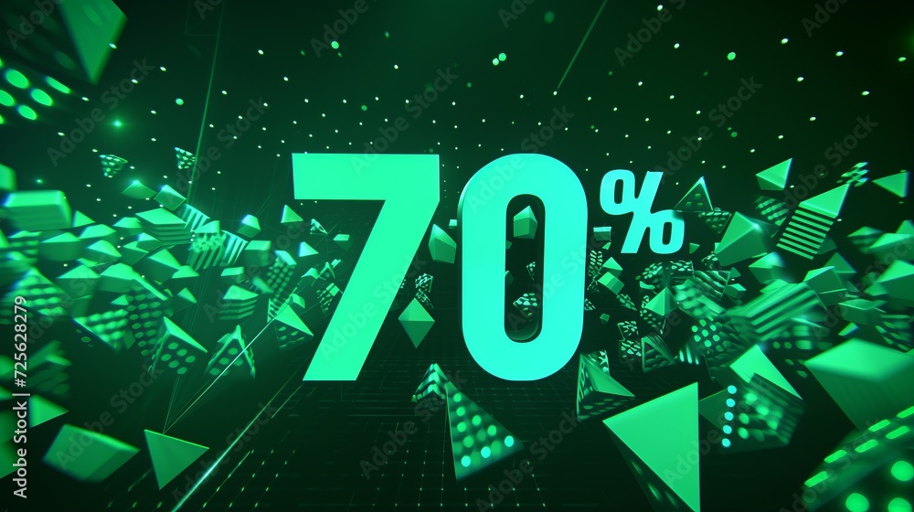 Poster interactive holographic 70 shining icon floating in the air with a captivating glow