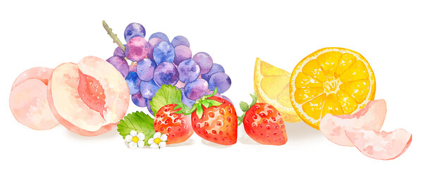 水彩で描いたカラフルなフルーツのイラストセット