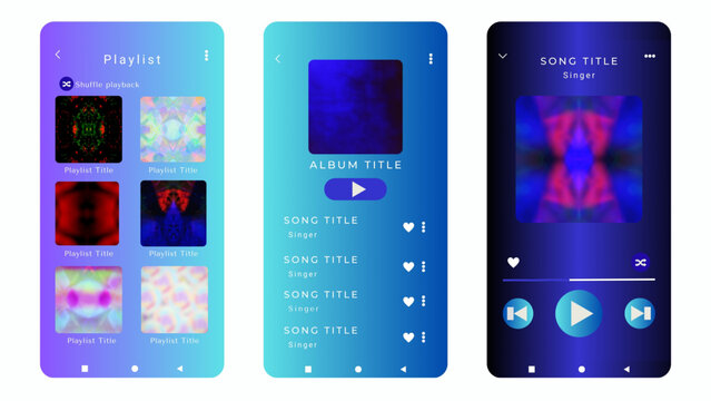 Mockup template for music player and display application charts for the most popular songs. Music playlist Template with navy-blue two-tone gradation theme and white background. 