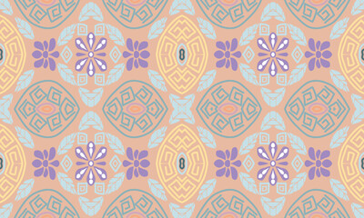 Hand drawn abstract seamless pattern, ethnic background.for clothing, fabric, background, wallpaper, wrapping, batik. knitwear, pixel pattern, embroidery style. tribal vector texture.