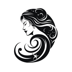 woman with long hair vector isolated logo silhouette best for your t-shirt