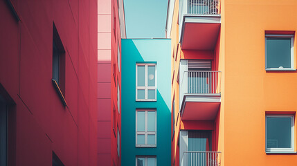 Sustainable Architecture, Modern Residential District in Scandinavia. Geometric, Minimal, Functional Design. Innovative Apartment Building, Futuristic City Block, Real Estate Investment. Smart City. 