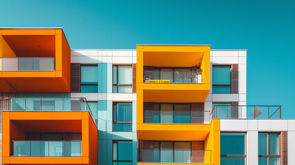 Sustainable Architecture, Modern Residential District in Scandinavia. Geometric, Minimal, Functional Design. Innovative Apartment Building, Futuristic City Block, Real Estate Investment. Smart City. 