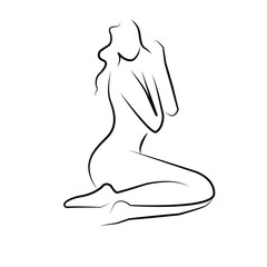 Vector isolated continuous one line nude sitting woman body in beautiful pose colorless black and white contour line easy drawing vector illustration. Pro vector  2  1  2