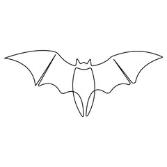 Continuous single line art drawing of cute flying bat for nature lover organization outline vector illustration