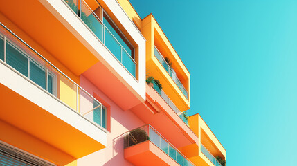 Sustainable People Centric Architecture in Modern Nordic City. Colorful Facade, Functional Design, Minimalism. New Apartment Buildings, Residential Housing. Happy Residents, Community, Smart Living.