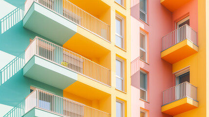 Sustainable People Centric Architecture in Modern Nordic City. Colorful Facade, Functional Design, Minimalism. New Apartment Buildings, Residential Housing. Happy Residents, Community, Smart Living.