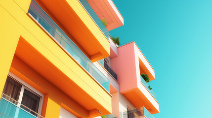 Sustainable People Centric Architecture in Modern Nordic City. Colorful Facade, Functional Design, Minimalism. New Apartment Buildings, Residential Housing. Happy Residents, Community, Smart Living.