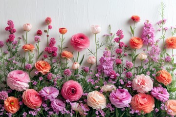 A vibrant collection of flowers arranged on a wall
