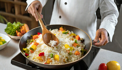 Rice with Vegetables in a Wok