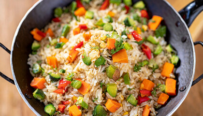 Rice with Vegetables in a Wok