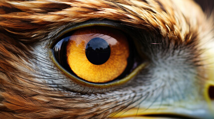 closeup macro details of an eagle's bird head, feathers , iris eyes and beak created with Generative AI Technology - obrazy, fototapety, plakaty