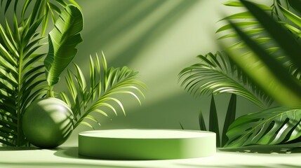 podium tropical leaves. Product podium scene design to showcase your product