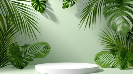 podium tropical leaves. Product podium scene design to showcase your product