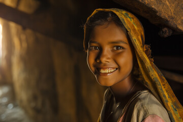 smiley girl in an iron ore mine