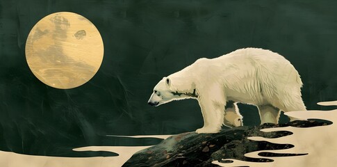 Polar Bear Silhouette Against the Full Moon