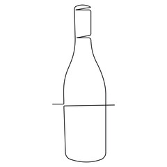 Continuous single line art drawing of wine bottle alcohol drink in doodle style outline vector illustration