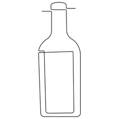 Continuous single line art drawing of wine bottle alcohol drink in doodle style outline vector illustration