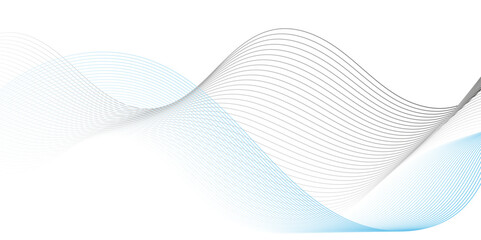 Modern abstract blue wave digital geometric Technology, data science frequency gradient lines on transparent background. Isolated on blue and white background. gray and white wavy stripes background.