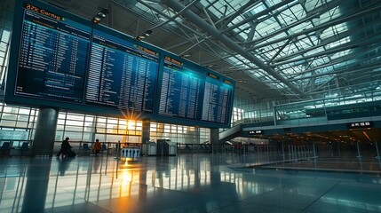 Naklejka premium Generative AI : Check in, Airport Departure & Arrival information board sign