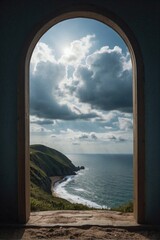 Sea view through an arch