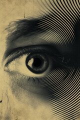 black and white concept image of an human eye, vibrations