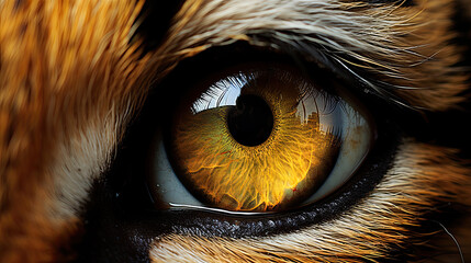Sharp yellow predator bengal tiger retina iris eye macro closeup details created with Generative AI Technology - obrazy, fototapety, plakaty