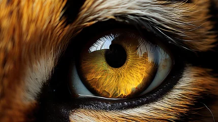 Fotobehang Sharp yellow predator bengal tiger retina iris eye macro closeup details created with Generative AI Technology © AstraNova