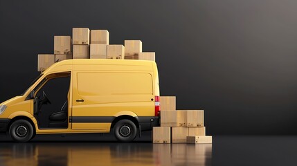Generative AI : Delivery van with many different cardboard boxes, side view. 